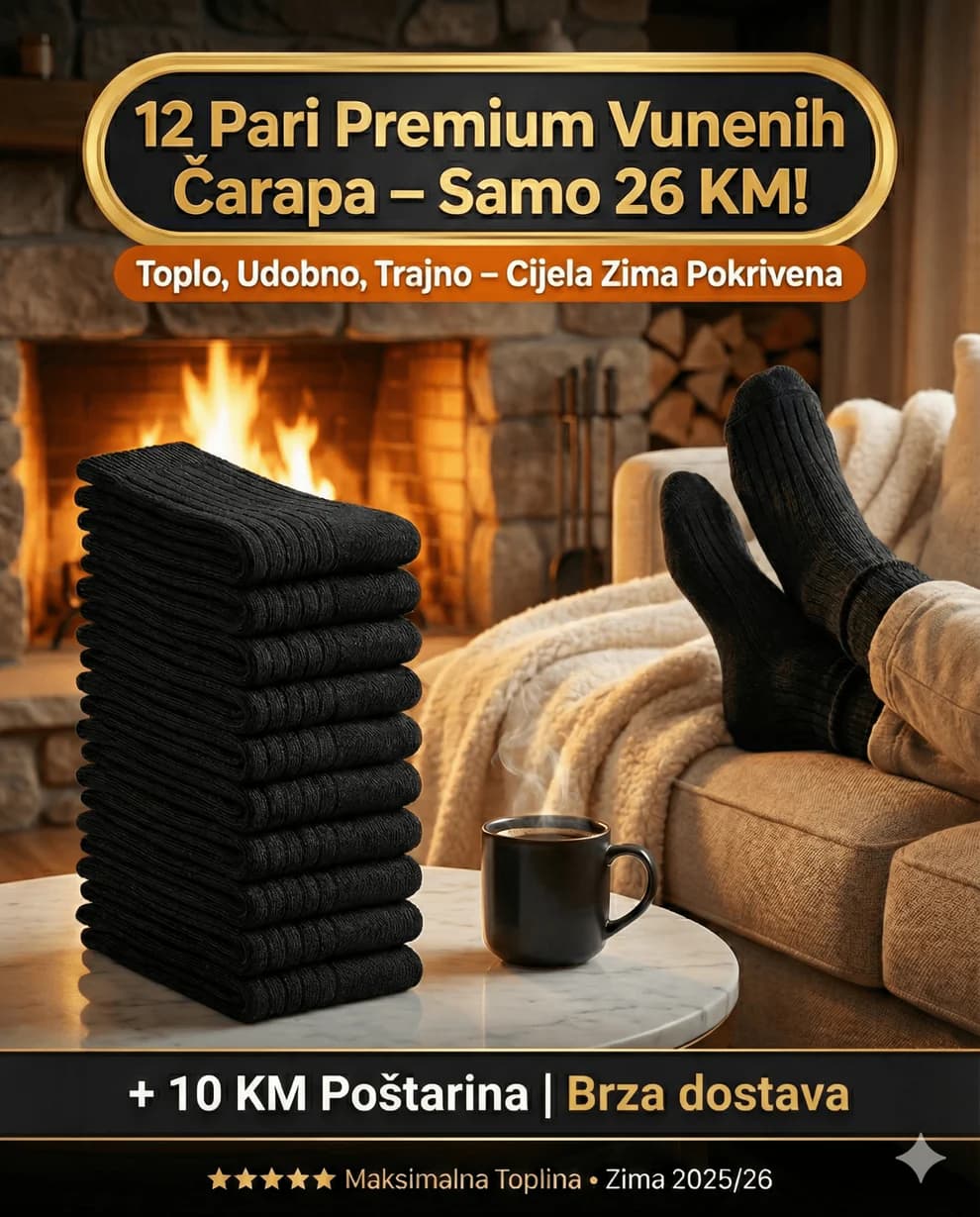 Premium Vunene Čarape Crne – Set od 12 Pari